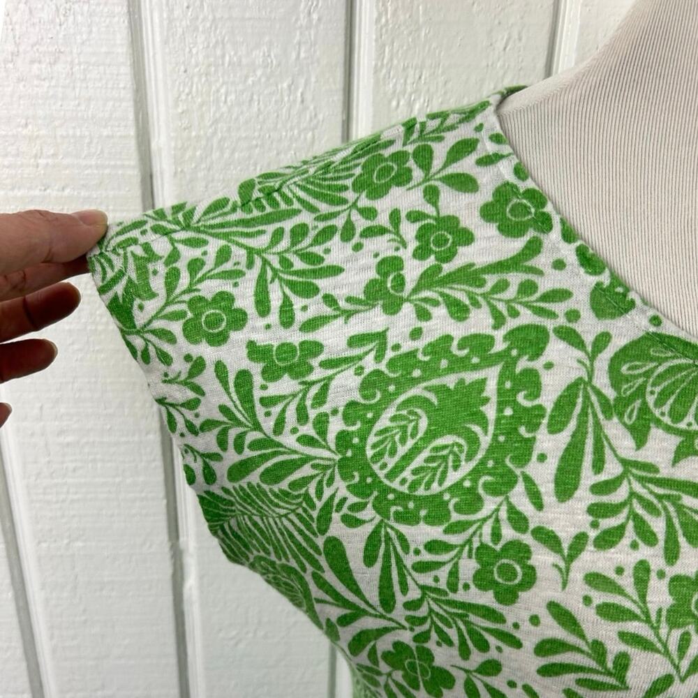C&C California Green White Floral Linen T Shirt Top Womens L Botanical Boho - Picture 2 of 7